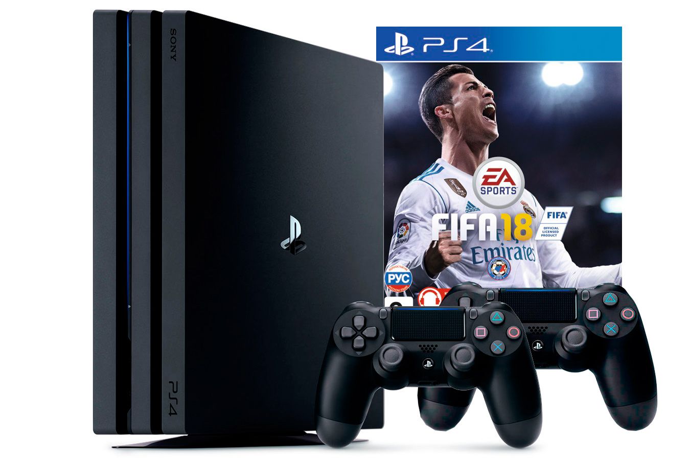 PlayStation 4 Pro 2 джойстика, приставка и игра FIFA 18 [PS4P1J2F18]
