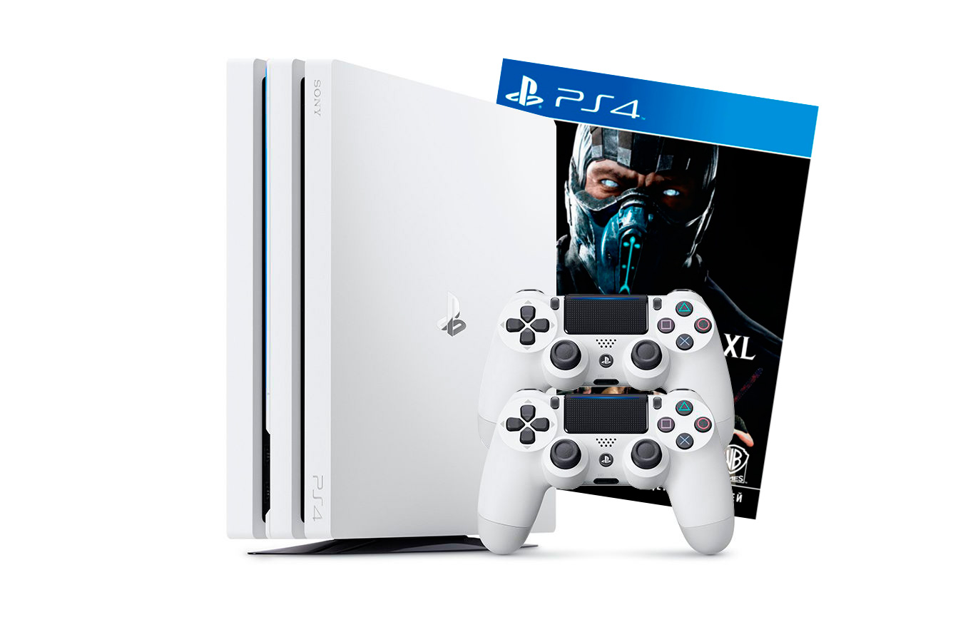 PlayStation 4 Pro 2 джойстика, белая приставка и Mortal Kombat XL [PS4P1WJ2MXL]