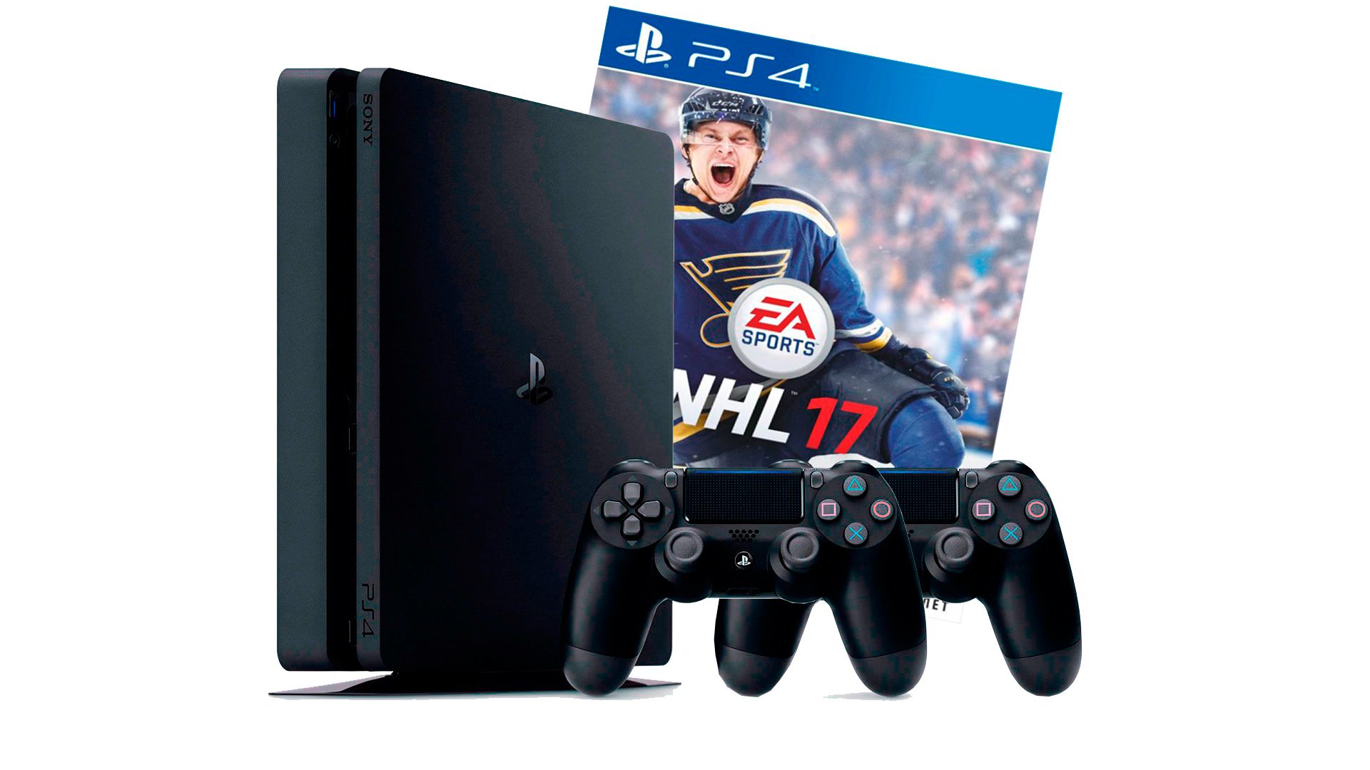 PlayStation 4 Slim 1Tb 2 джойстика, приставка и игра NHL 17 [PS4S1J2N17]