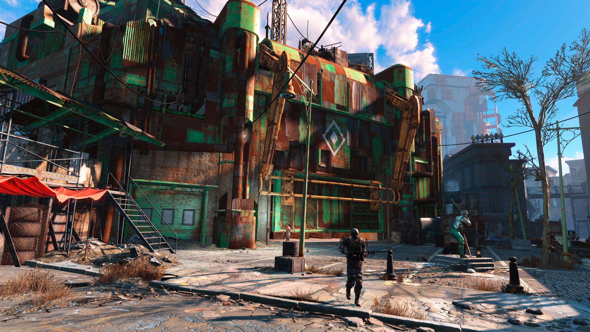 Города в компьютерных играх. Фоллаут 4 Даймонд Сити. Fallout 4 Фенуэй парк. Fallout 4 Diamond City ворота. Фоллаут 4 ВР.